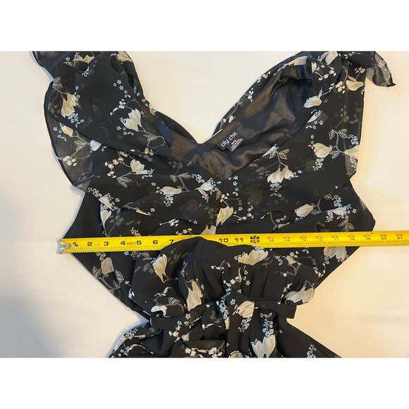 City Chic Floral V-Neck Midi Dress Womens 18 Whimsigoth Fairy Cottagecore Black - Picture 5 of 16